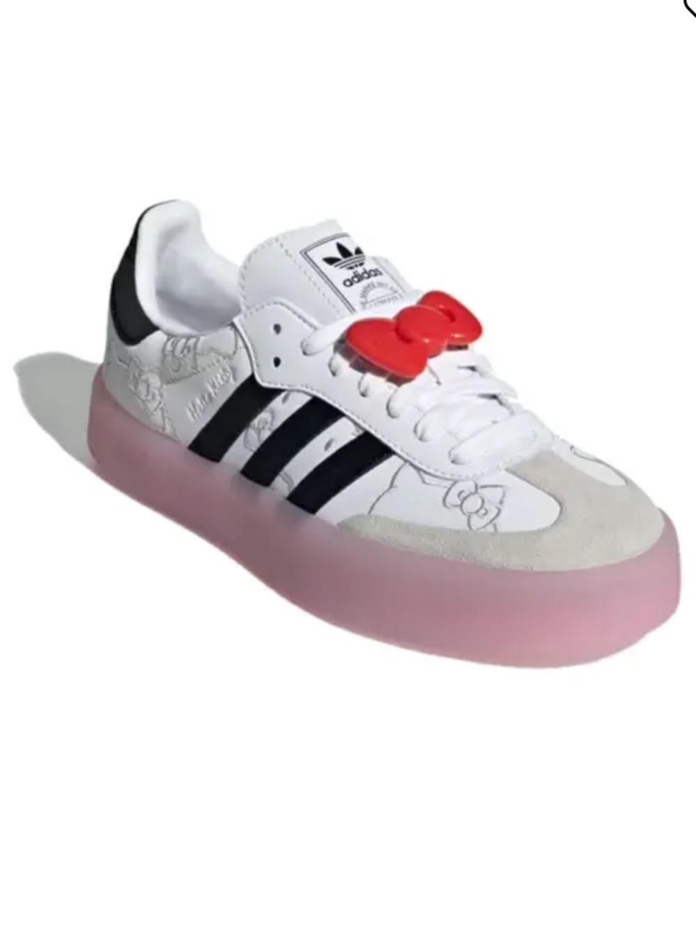 adidas White Black Pink Platform Sneakers with Red Accent